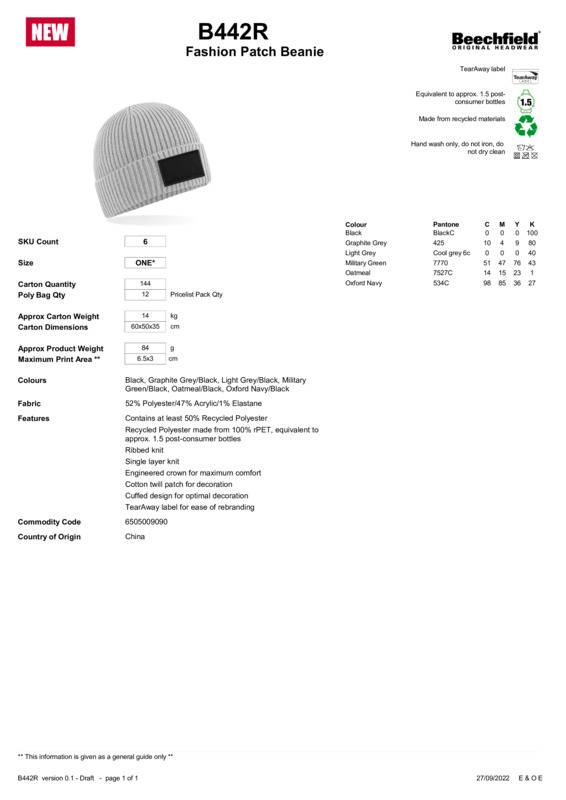 Beechfield® B442R Fashion Patch Beanie