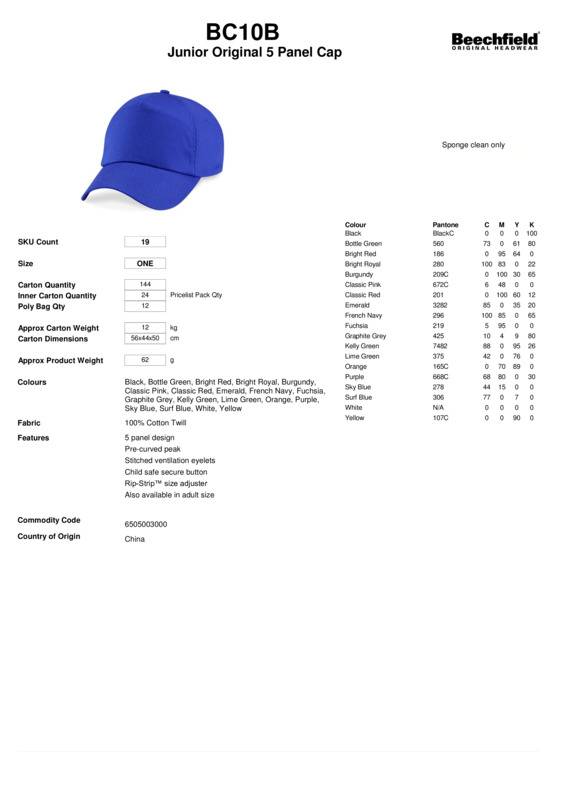 Original Panel Kids Cap B10B Beechfield Plain Stylish Child