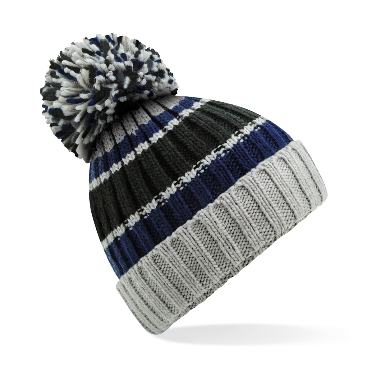 Beanie Beechfield Hygge a righe B392 - Cappello pom oversize di lusso pesante - Foto 11 di 13