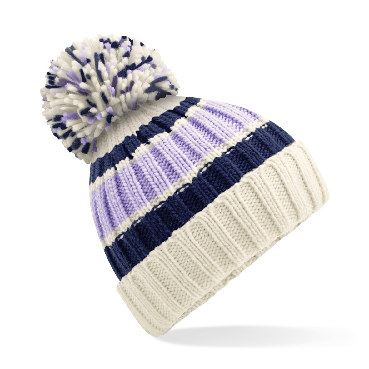 Beanie Beechfield Hygge a righe B392 - Cappello pom oversize di lusso pesante - Foto 10 di 13