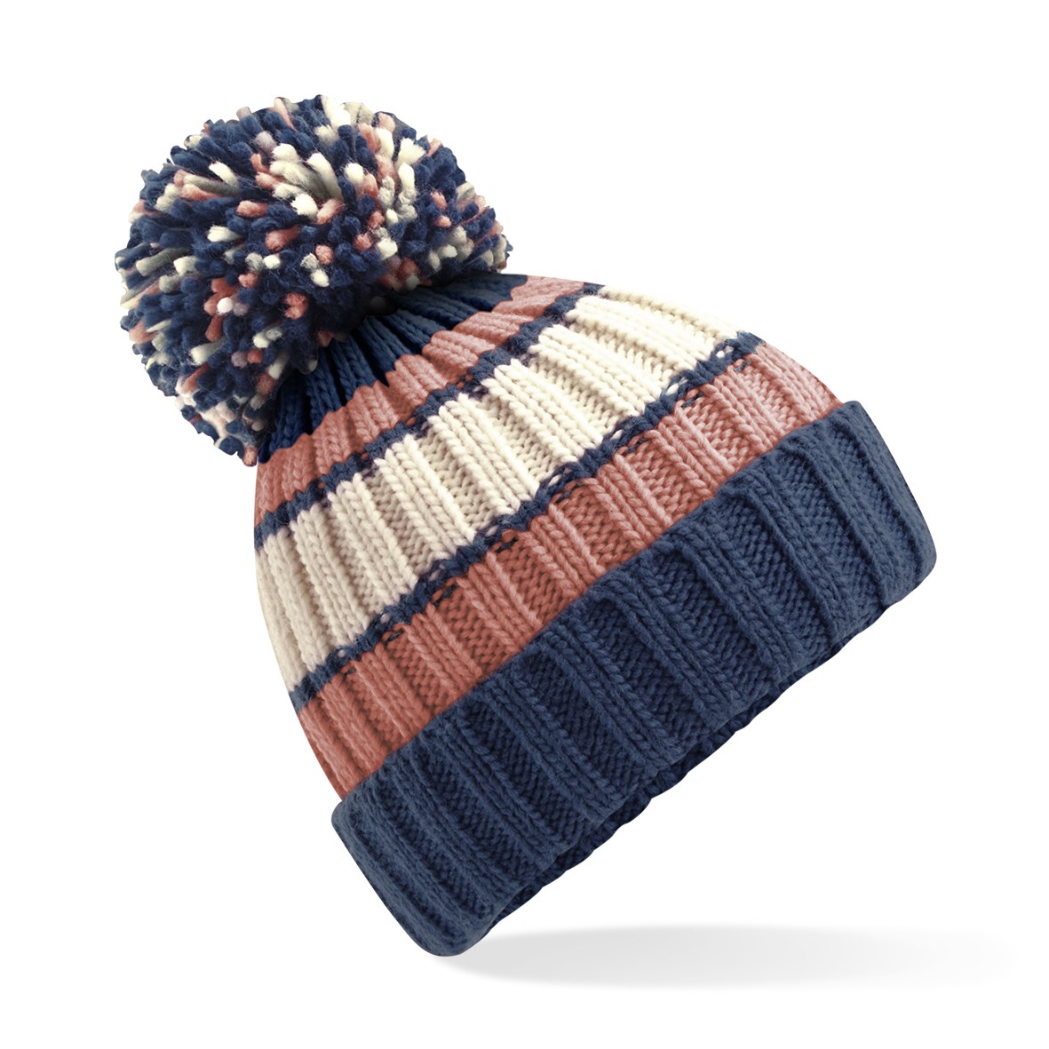 Beanie Beechfield Hygge a righe B392 - Cappello pom oversize di lusso pesante - Foto 13 di 13