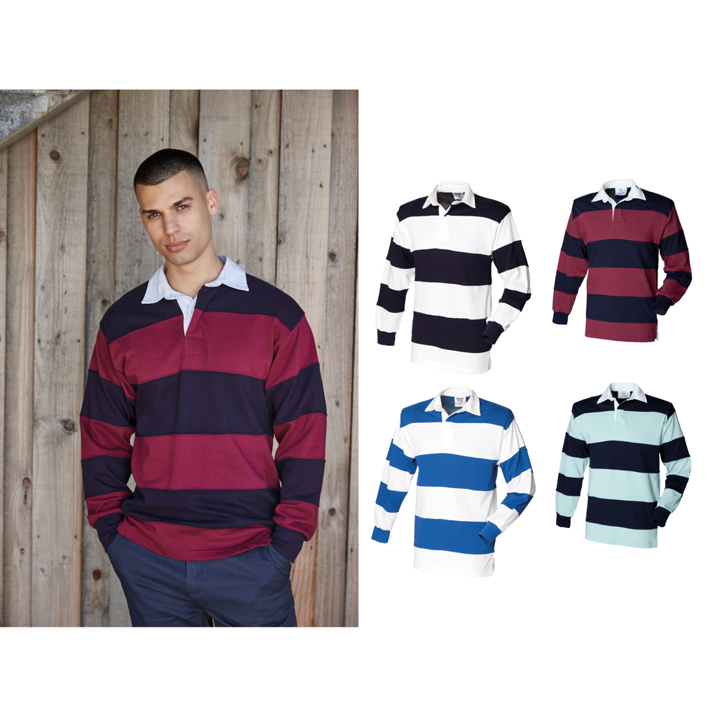 Front Row Sewn stripe long sleeve rugby shirt FR008 - Mens