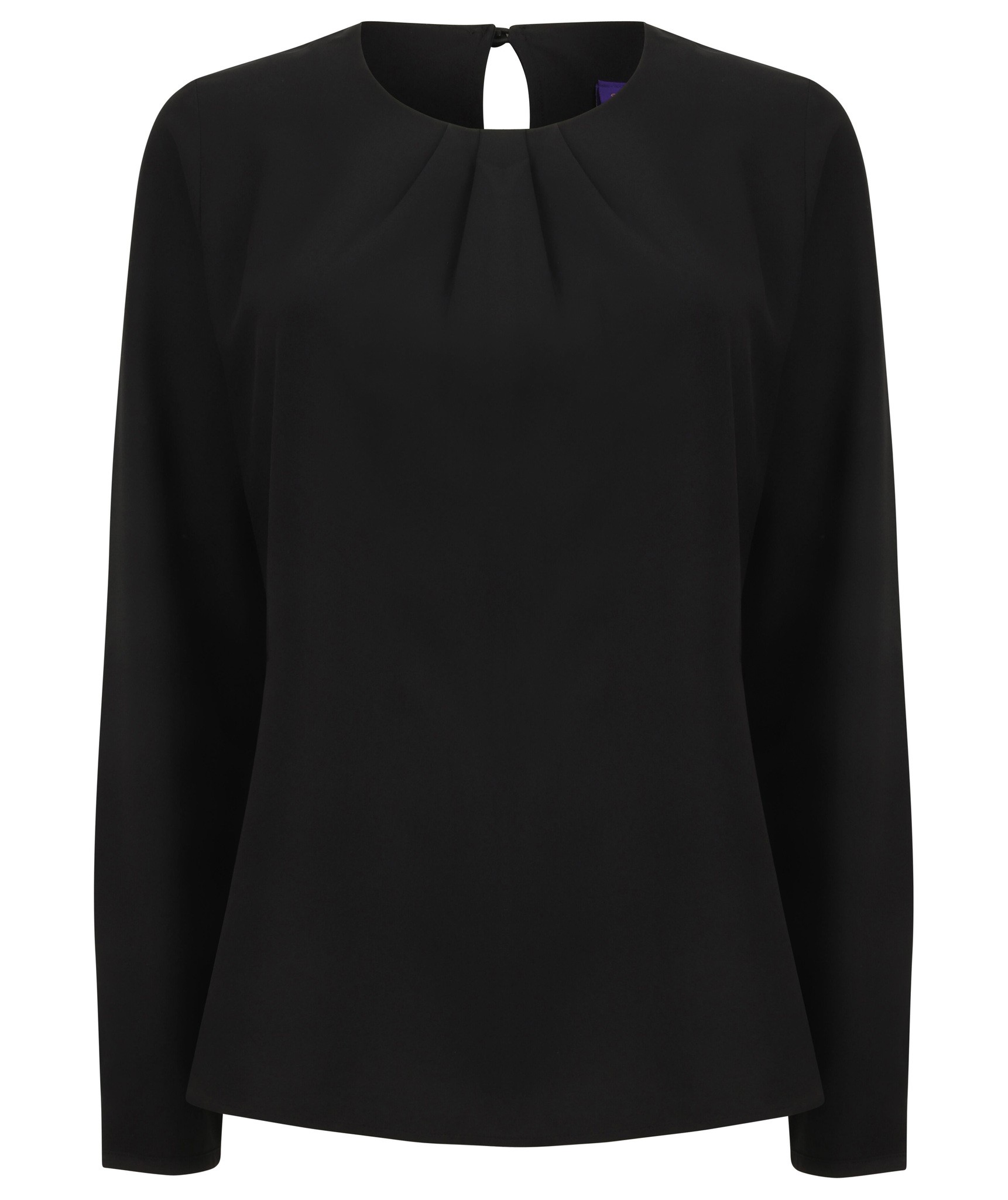 Henbury Women's Pleat Front Long Sleeve Blouse H598 -Scoop Neck Casual Tunic Top