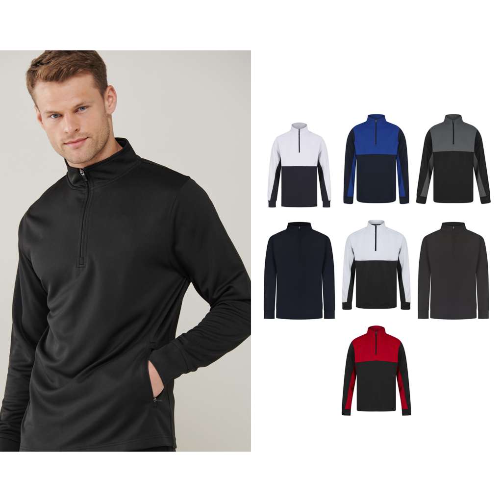 Finden & Hales ¼-Tracksuit top – Contrast panels, Side pockets