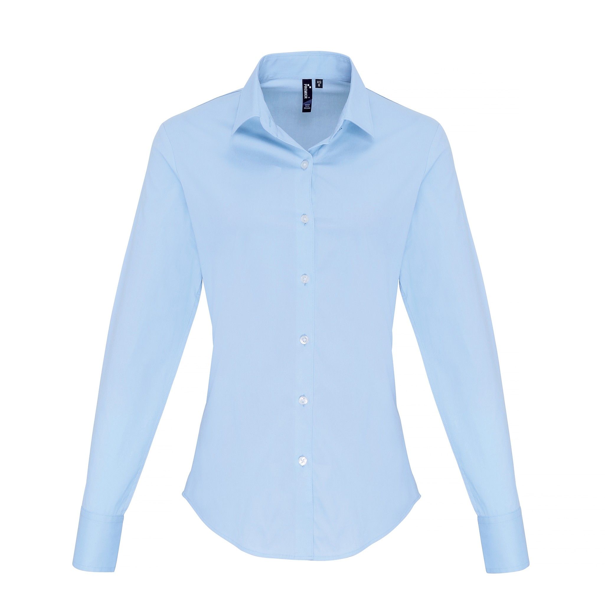 Premier Women's Stretch Fit Cotton Poplin Long Sleeve Blouse PR344 - Comfort Fit - Picture 10 of 18