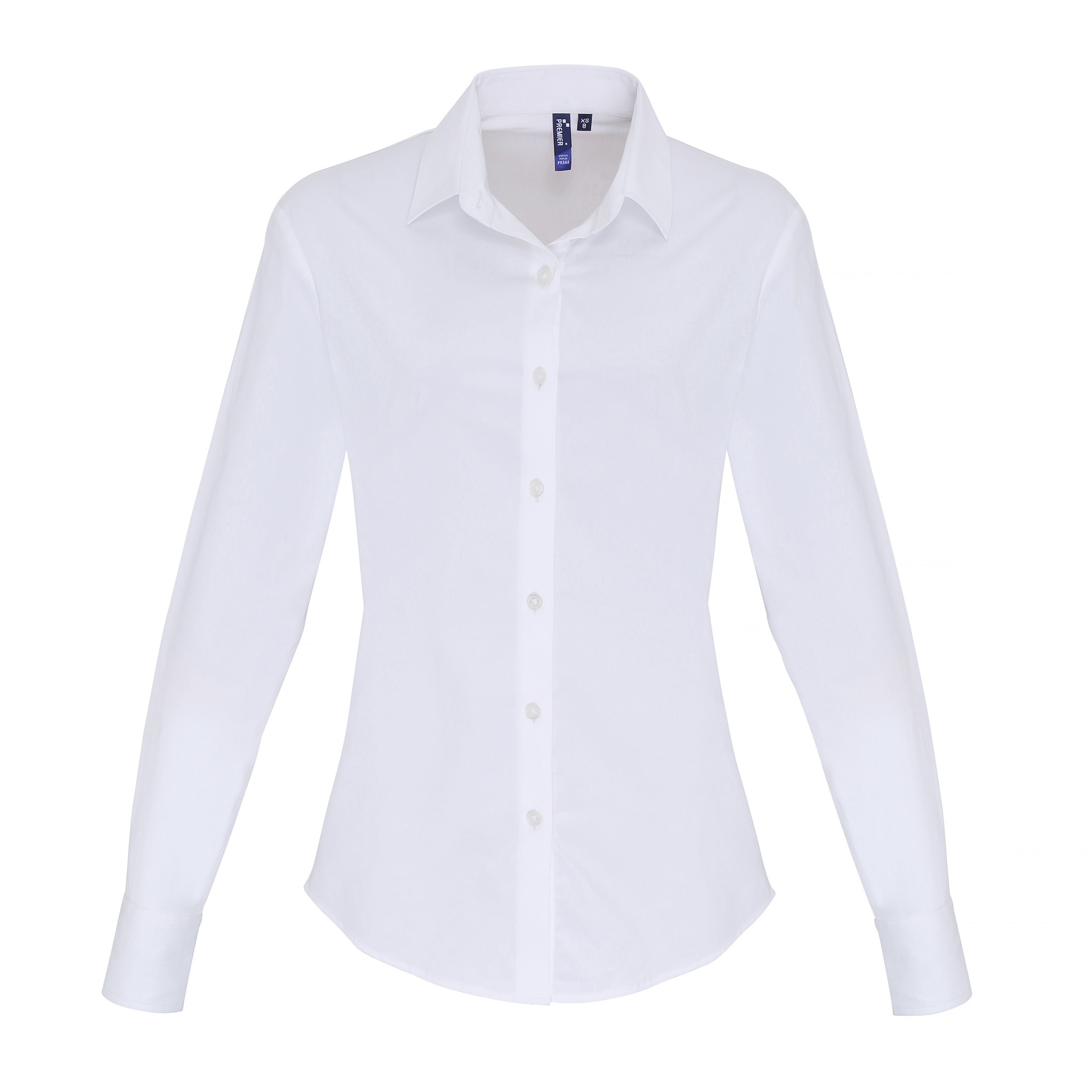 Premier Women's Stretch Fit Cotton Poplin Long Sleeve Blouse PR344 - Comfort Fit - Picture 16 of 18