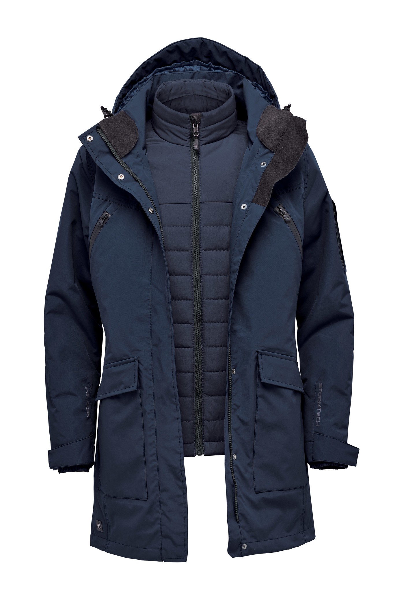 Pre-owned Stormtech Women's Fairbanks 5-in-1 Parka Pxr-2w - Dual Hand Pockets In Navy