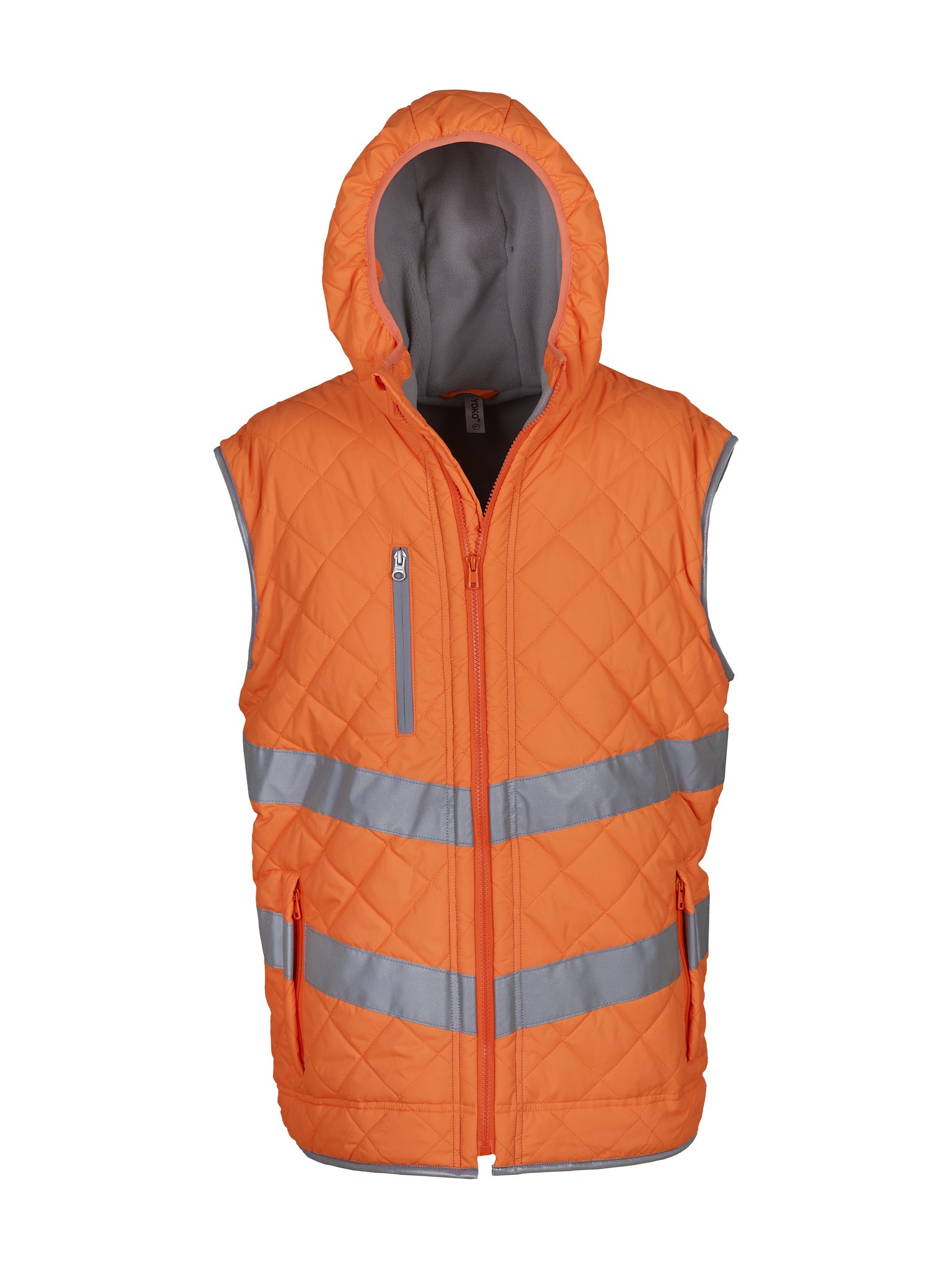 Yoko Hi-Vis Unisex Kensington Hooded Gilet HV007 - Safety/Work Wear Bodywarmer - Picture 8 of 11